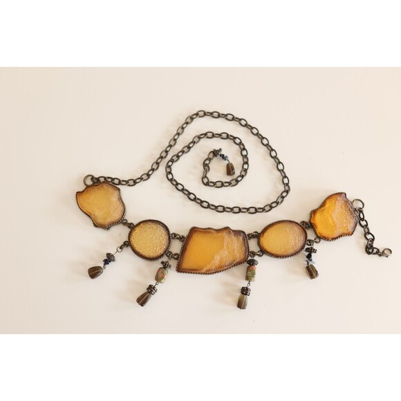 Vintage Resin Large Stone Crystal Link Chain Belt Jasper Glass Witchy Western main image 13
